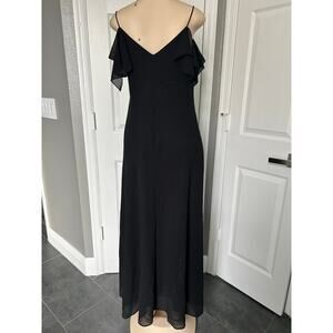 Onyx Nite Black Cold-Shoulder Chiffon Maxi Dress – Size 14 – Made in USA